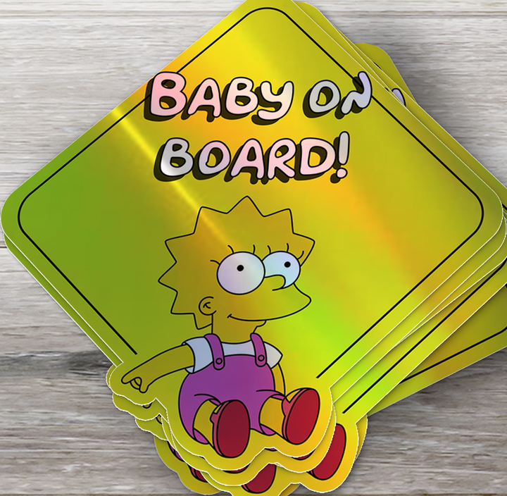 Baby-on-Board-Sticker-Yellow-Background-Baby Lisa Simpson-Car-Sticker-Decal-Kids-in-the-Car-Parents-Advisment-Safety-Vehicle Baby on Board - Rozovy