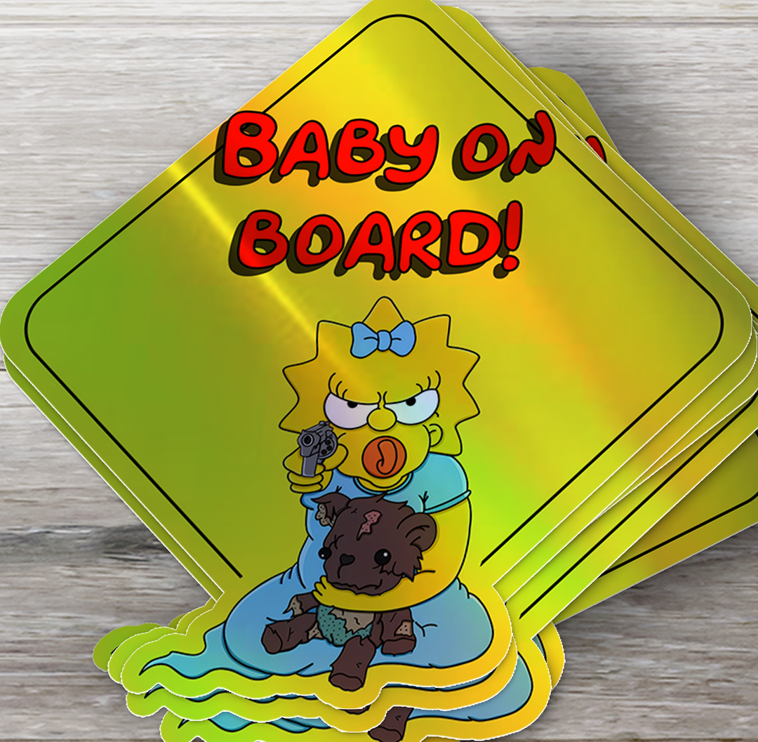 Baby-on-Board-Sticker-Yellow-Background-Maggie Simpson-Car-Sticker-Decal-Kids-in-the-Car-Parents-Advisment-Safety-Vehicle Baby on Board - Rozovy