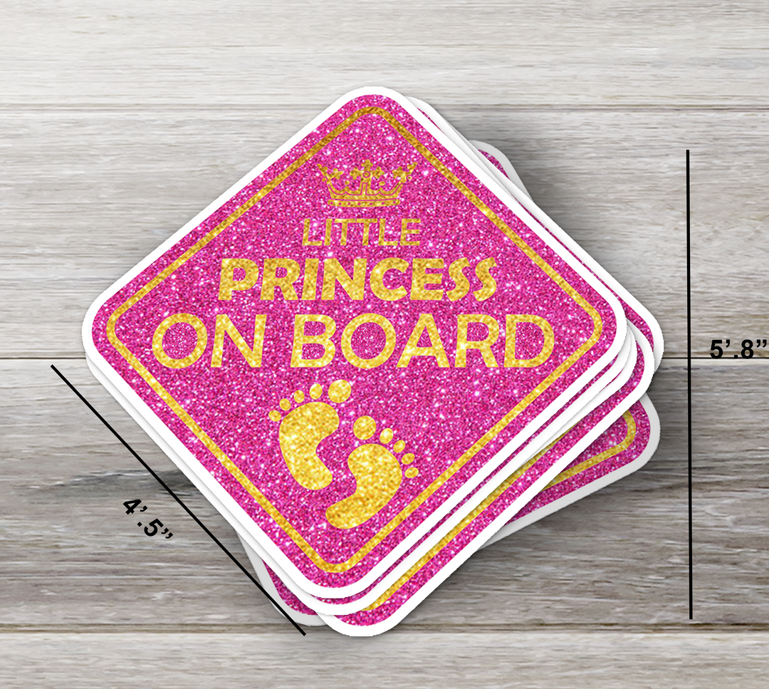 Baby-on-Board-Sticker-Pink-Background-Gold-Little-Princess-On-Board-Car-Sticker-Decal-Kids-in-the-Car-Parents-Advisment-Safety-Vehicle Baby on Board - Rozovy