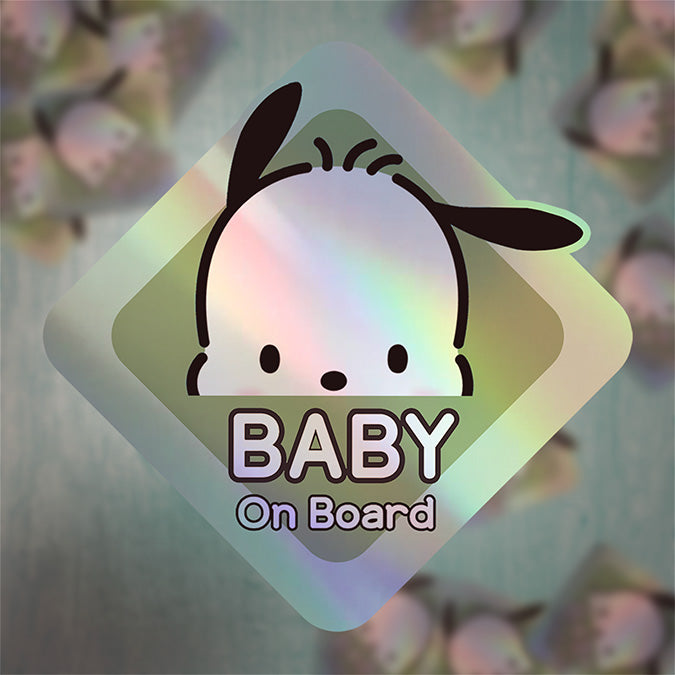 Baby on Board Sticker - Holographic - Car Window Decal - Baby Safety Sign - Sanrio Pochacco Inspired Sticker - Cute Kids Car Accessories