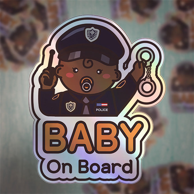 Baby on Board Car Sticker - Baby Boy Police Character Design  - Holographic & Weather-Resistant (Copy)