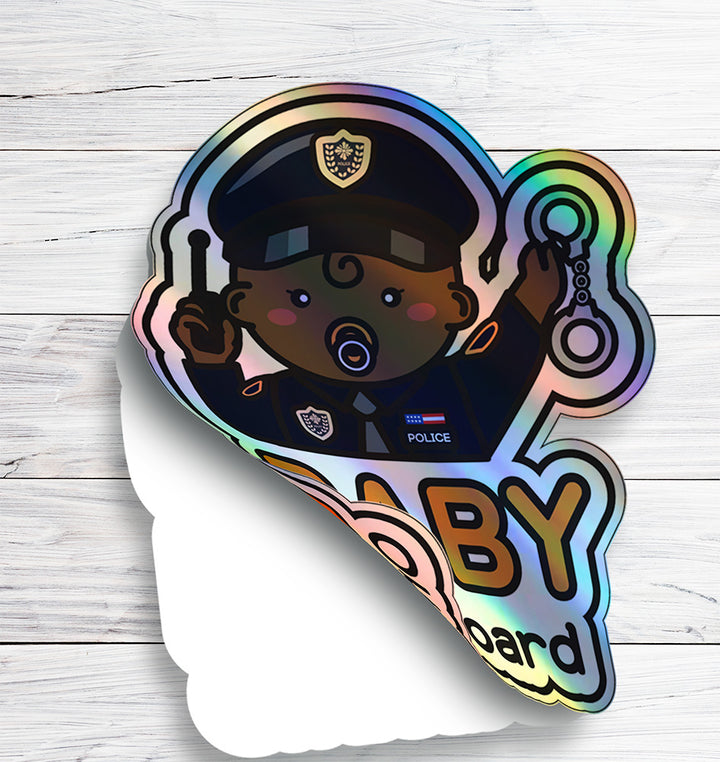 Baby on Board Car Sticker - Baby Boy Police Character Design  - Holographic & Weather-Resistant (Copy)