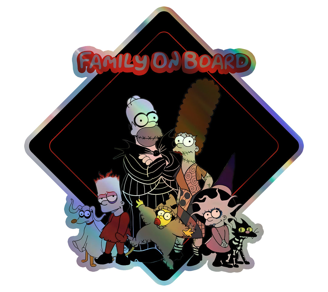 Simpsons Family on Board - Car Window Sticker - Waterproof & Holographic - Black Diamond Shape