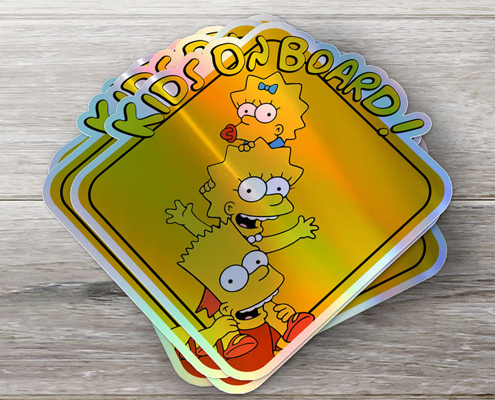 Baby-on-Board-Sticker-Yellow-Background-Bart-Lisa and Maggie-Simpson-Car-Sticker-Decal-Kids-in-the-Car-Parents-Advisment-Safety-Vehicle