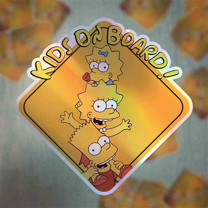 Baby-on-Board-Sticker-Yellow-Background-Bart-Lisa and Maggie-Simpson-Car-Sticker-Decal-Kids-in-the-Car-Parents-Advisment-Safety-Vehicle