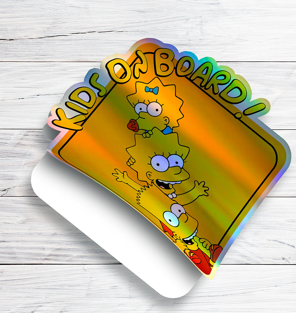 Baby-on-Board-Sticker-Yellow-Background-Bart-Lisa and Maggie-Simpson-Car-Sticker-Decal-Kids-in-the-Car-Parents-Advisment-Safety-Vehicle