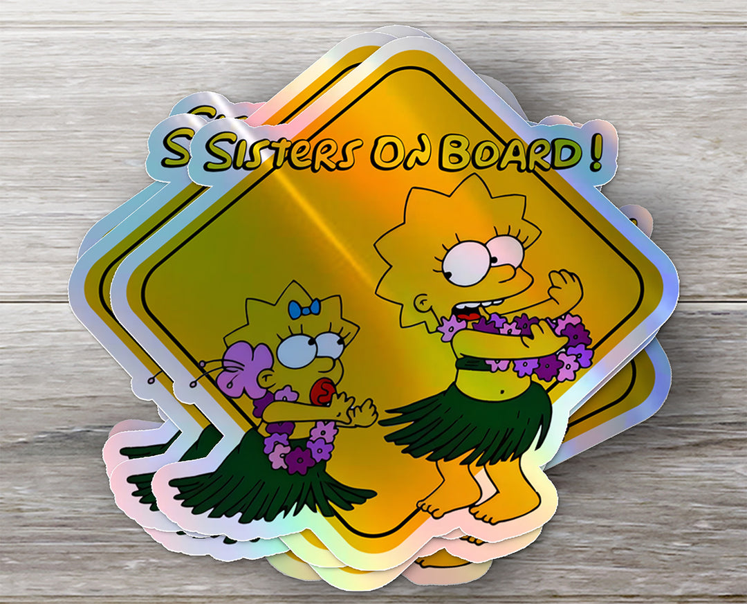 Baby-on-Board-Sticker-Yellow-Background-Lisa and Maggie Simpson-Car-Sticker-Decal-Kids-in-the-Car-Parents-Advisment-Safety-Vehicle