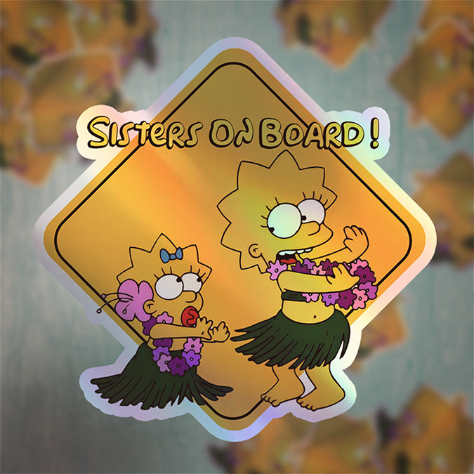 Baby-on-Board-Sticker-Yellow-Background-Lisa and Maggie Simpson-Car-Sticker-Decal-Kids-in-the-Car-Parents-Advisment-Safety-Vehicle