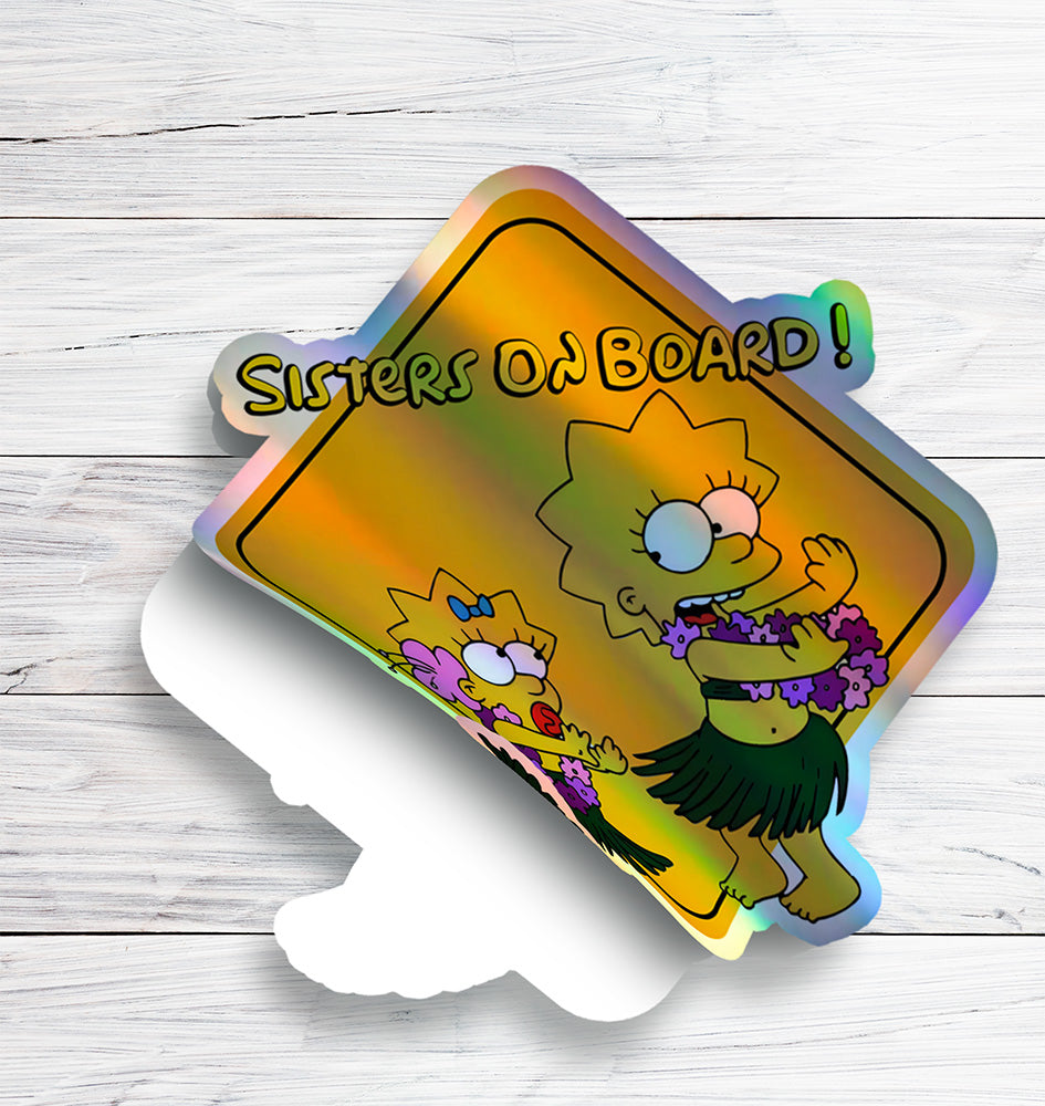 Baby-on-Board-Sticker-Yellow-Background-Lisa and Maggie Simpson-Car-Sticker-Decal-Kids-in-the-Car-Parents-Advisment-Safety-Vehicle