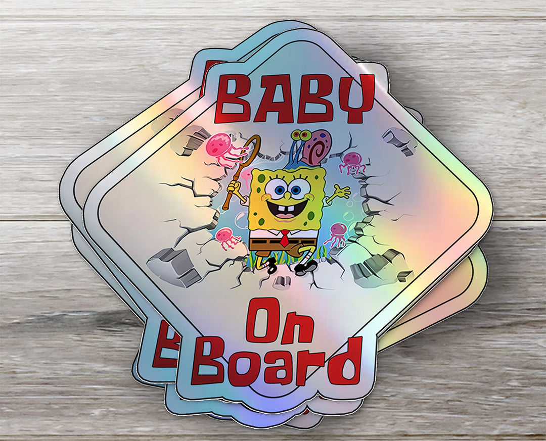 Baby on Board Sticker - Funny Yellow Sponge Design - Car Window Decal - Baby Safety Sign - Spongebob Squarepants Inspired Sticker - Fun Kids Car Accessories