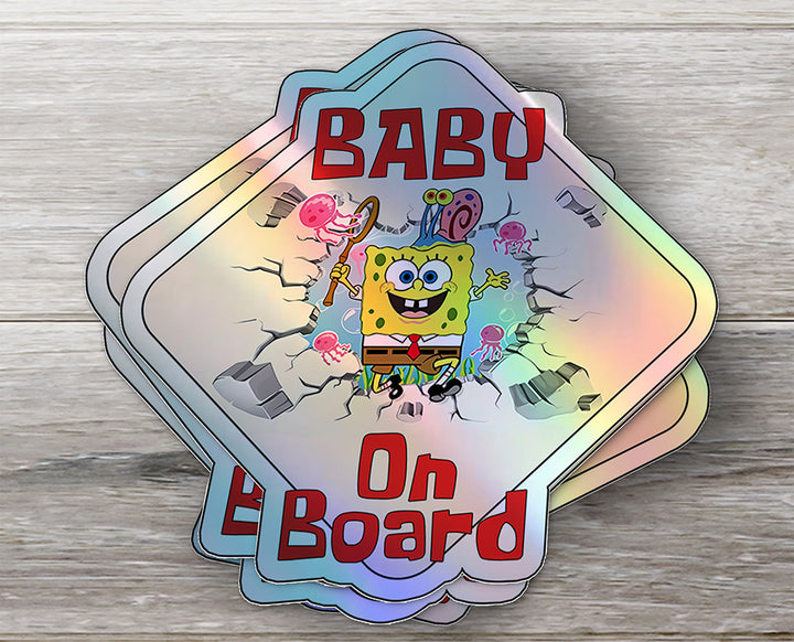 Baby on Board Sticker - Funny Yellow Sponge Design - Car Window Decal - Baby Safety Sign - Spongebob Squarepants Inspired Sticker - Fun Kids Car Accessories