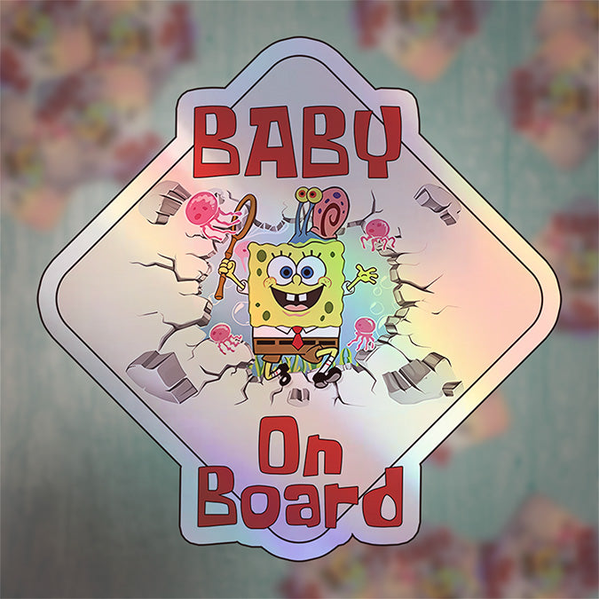 Baby on Board Sticker - Funny Yellow Sponge Design - Car Window Decal - Baby Safety Sign - Spongebob Squarepants Inspired Sticker - Fun Kids Car Accessories