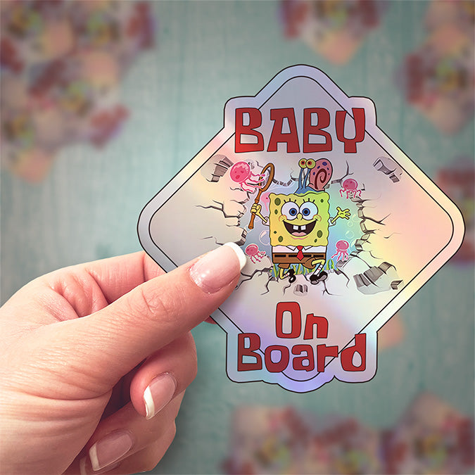 Baby on Board Sticker - Funny Yellow Sponge Design - Car Window Decal - Baby Safety Sign - Spongebob Squarepants Inspired Sticker - Fun Kids Car Accessories