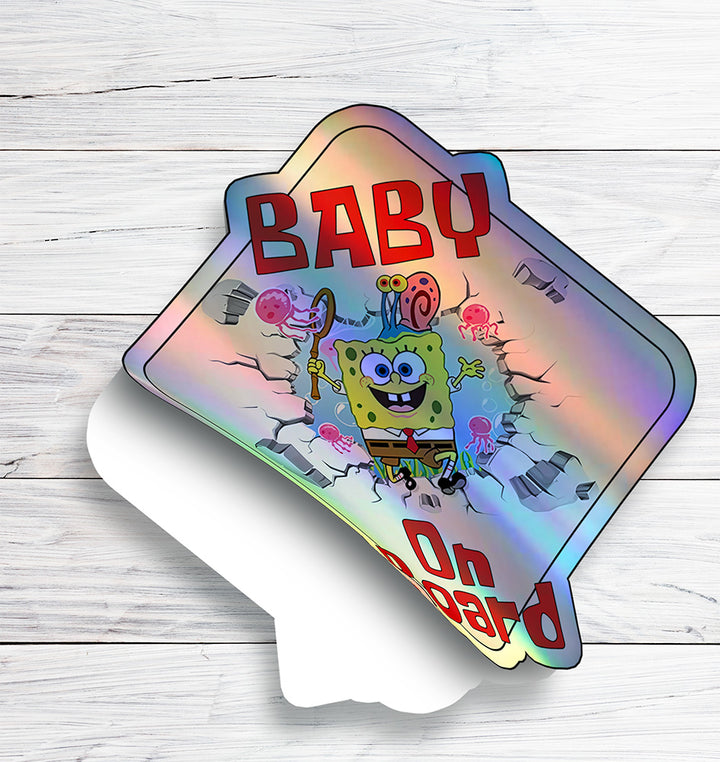 Baby on Board Sticker - Funny Yellow Sponge Design - Car Window Decal - Baby Safety Sign - Spongebob Squarepants Inspired Sticker - Fun Kids Car Accessories