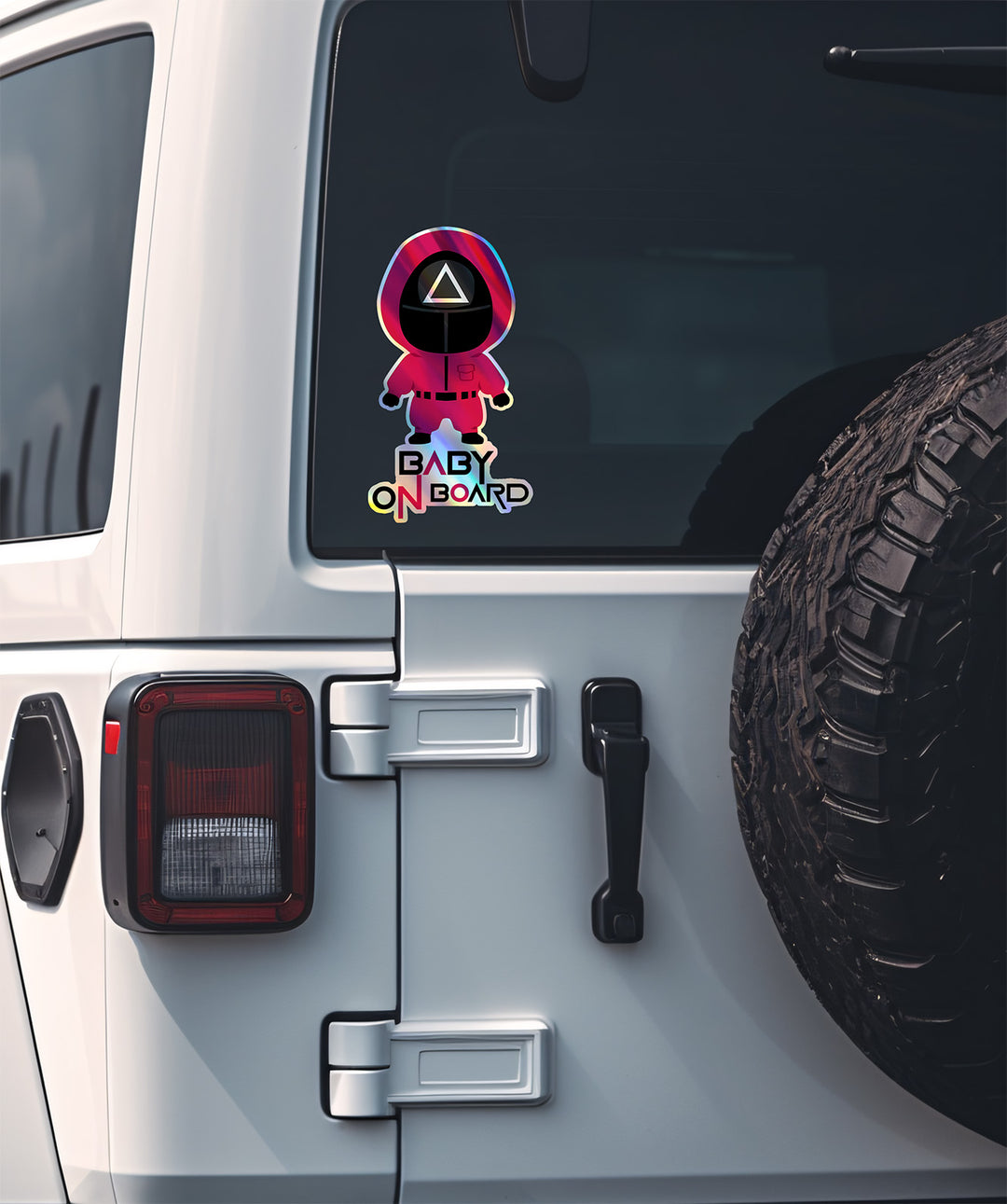 Squid Game Inspired Baby On Board Sticker - Triangle Guard Holographic Design Cute Pink Character Car Decal for Baby Safety Unique Gift Idea