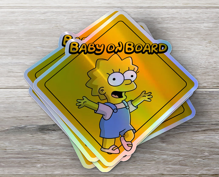 Baby-on-Board-Sticker-Yellow-Background-Baby Lisa Simpson-Car-Sticker-Decal-Kids-in-the-Car-Parents-Advisment-Safety-Vehicle