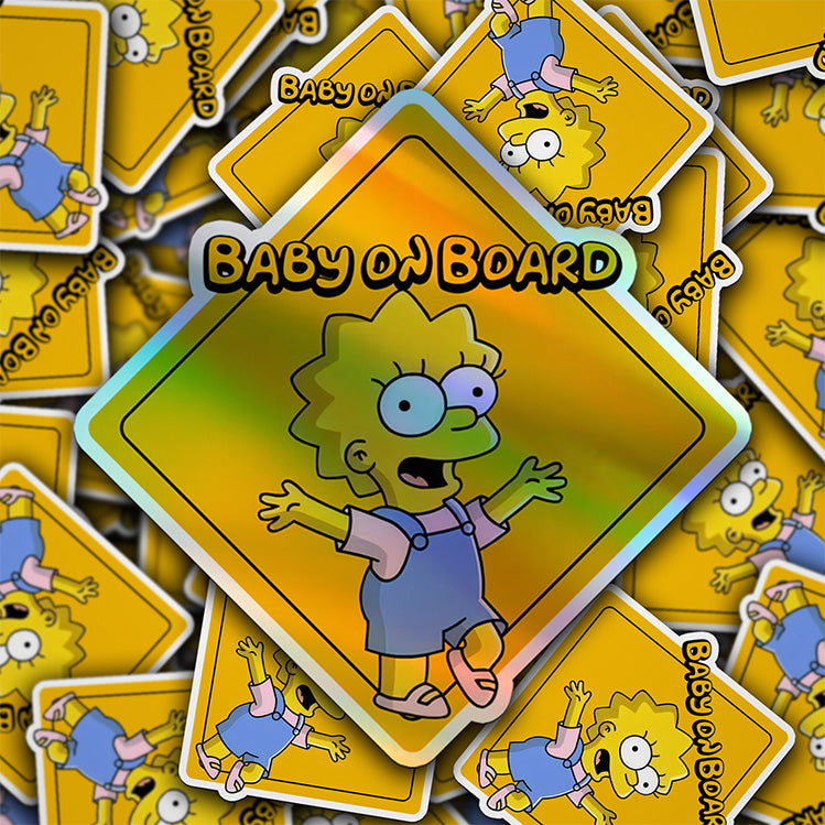 Baby-on-Board-Sticker-Yellow-Background-Baby Lisa Simpson-Car-Sticker-Decal-Kids-in-the-Car-Parents-Advisment-Safety-Vehicle