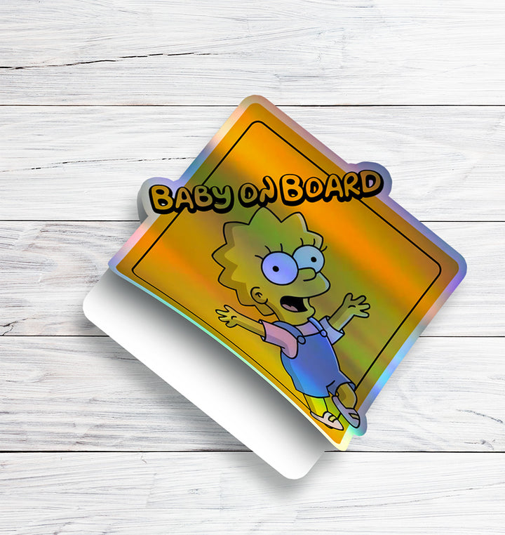 Baby-on-Board-Sticker-Yellow-Background-Baby Lisa Simpson-Car-Sticker-Decal-Kids-in-the-Car-Parents-Advisment-Safety-Vehicle