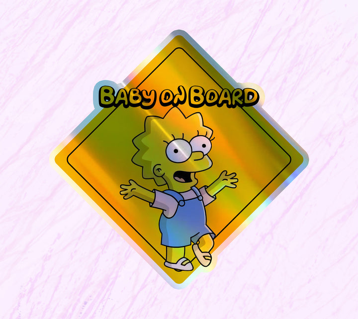 Baby-on-Board-Sticker-Yellow-Background-Baby Lisa Simpson-Car-Sticker-Decal-Kids-in-the-Car-Parents-Advisment-Safety-Vehicle