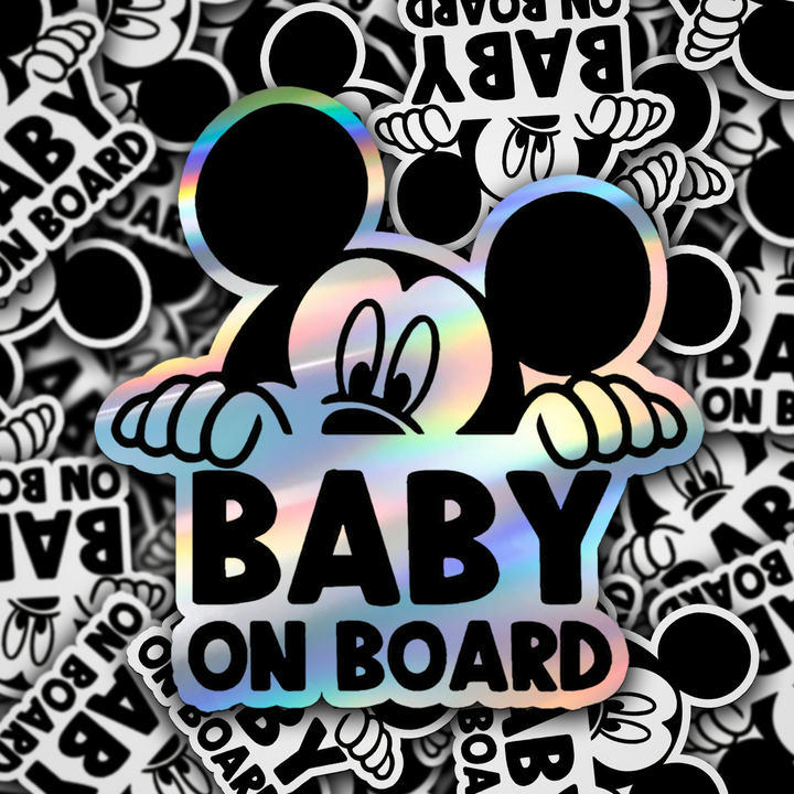 Mickey Mouse on Board - Car Window Sticker - Waterproof & Holographic - Yellow Diamond Shape Baby on Board - Rozovy