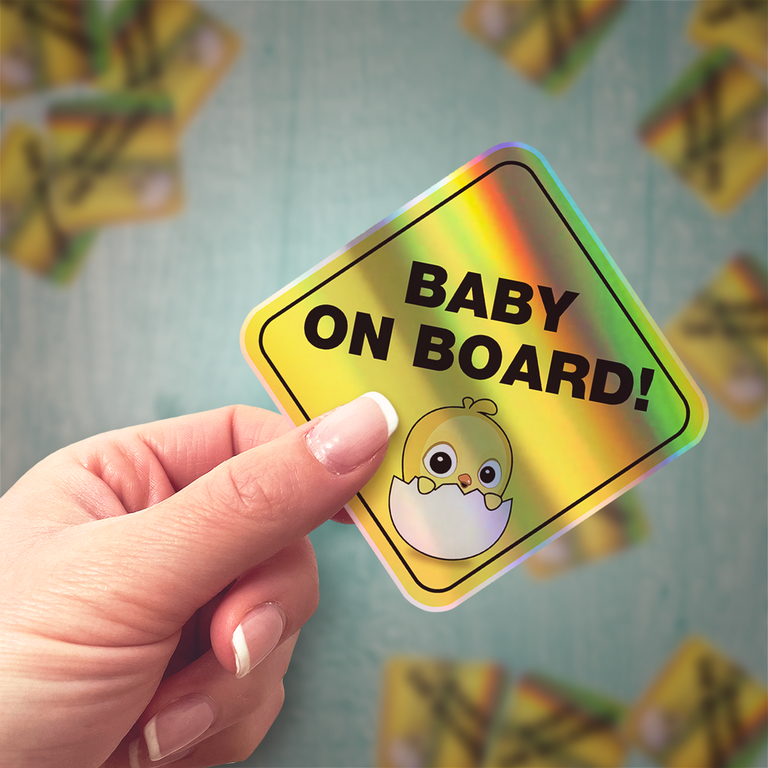 Baby-on-Board-Sticker-Yellow-Background-Chick-Hatching-Car-Sticker-Decal-Kids-in-the-Car-Parents-Advisment-Safety-Vehicle-Caution-Precious Baby on Board - Rozovy