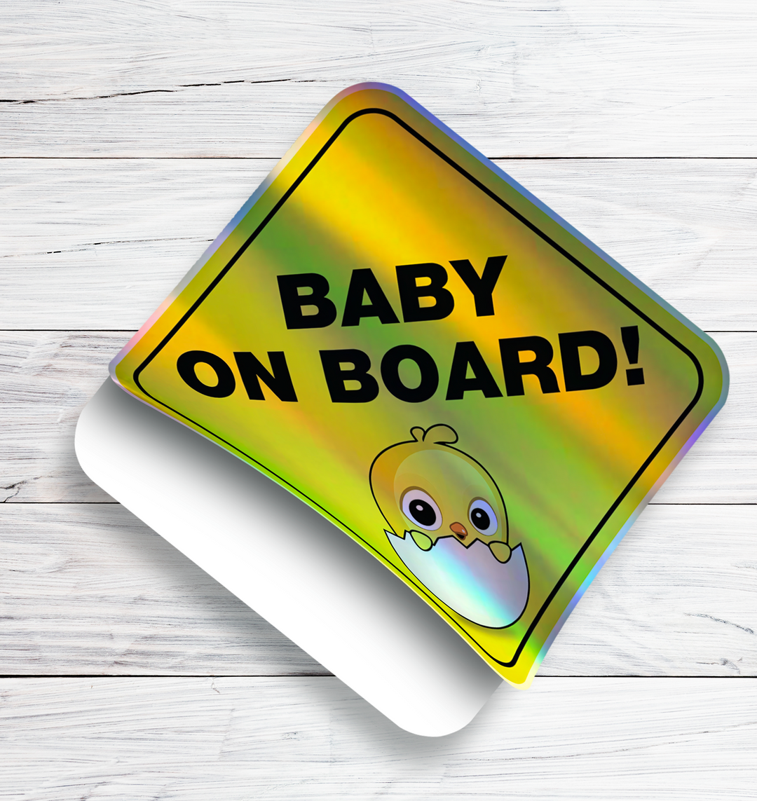 Baby-on-Board-Sticker-Yellow-Background-Chick-Hatching-Car-Sticker-Decal-Kids-in-the-Car-Parents-Advisment-Safety-Vehicle-Caution-Precious Baby on Board - Rozovy