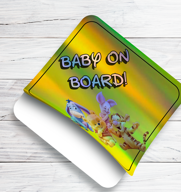 Baby-on-Board-Sticker-Yellow-Background-Winnie-the-Pooh-and-Friends-Car-Sticker-Decal-Kids-in-the-Car-Parents-Advisment-Safety-Vehicle Baby on Board - Rozovy