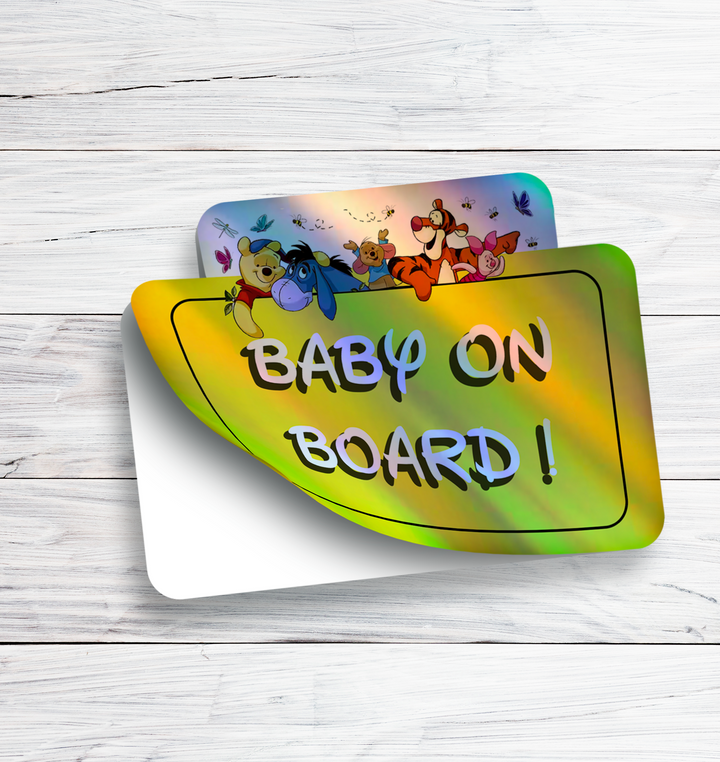 Baby-on-Board-Sticker-Yellow-Background-Winnie-the-Pooh-and-Friends-Car-Sticker-Decal-Kids-in-the-Car-Parents-Advisment-Safety-Vehicle Stickers - Rozovy