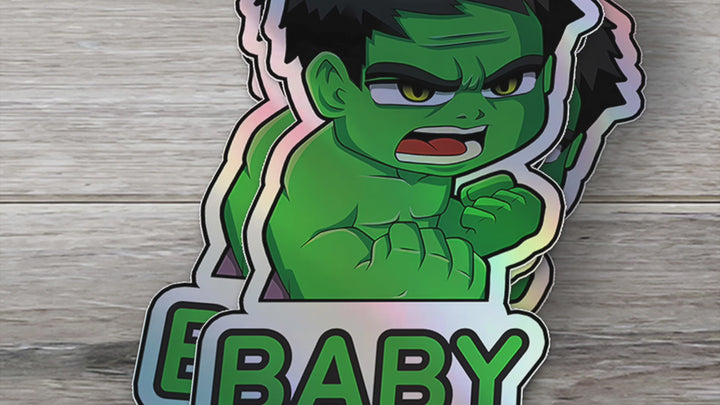 Holographic Baby On Board Hulk Sticker | Cute Marvel Superhero Inspired Chibi Car Decal | Baby Safety Sticker | Avengers Car Decor