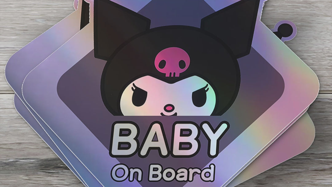 Baby on Board Sticker - Holographic - Car Window Decal - Baby Safety Sign - Sanrio Kuromi Inspired Sticker - Cool Kids Car Accessories