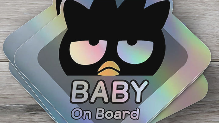 Baby on Board Sticker - Holographic  - Car Window Decal - Baby Safety Sign - Sanrio Badtz-Maru Inspired Sticker - Kids Car Accessories