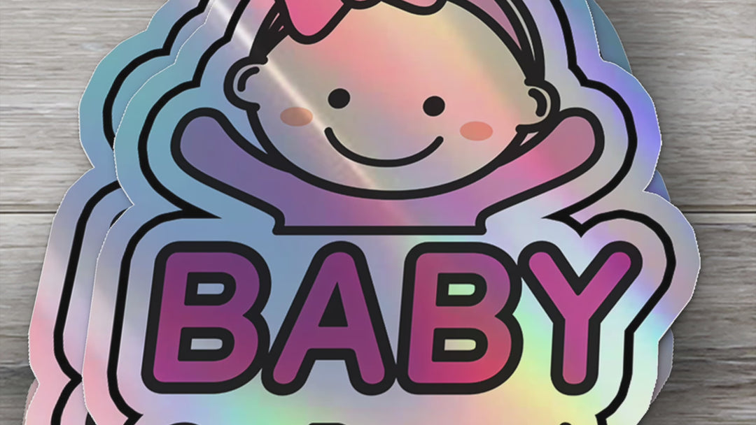 Baby on Board Car Sticker - Baby Girl Character Design  - Holographic & Weather-Resistant