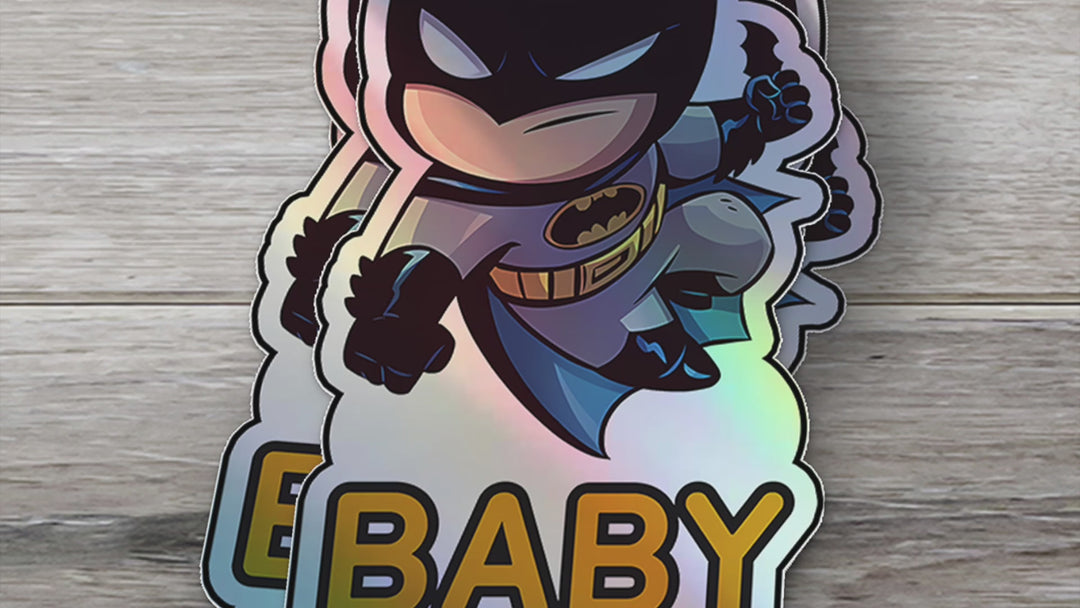 Holographic Baby On Board Batman Sticker | Cute DC Superhero Inspired Chibi Car Decal | Baby Safety Sticker | Gotham Car Deco