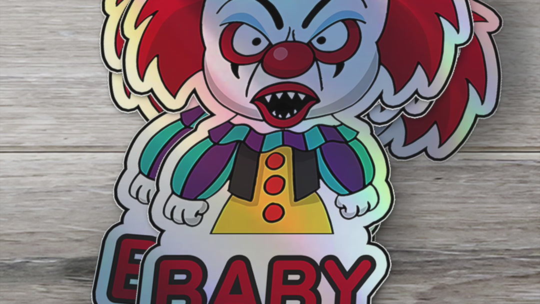 Holographic Baby On Board Creepy Clown Sticker | Cute Horror Movie Inspired Car Decal | Halloween Baby Safety Sticker | Funny Car Decor