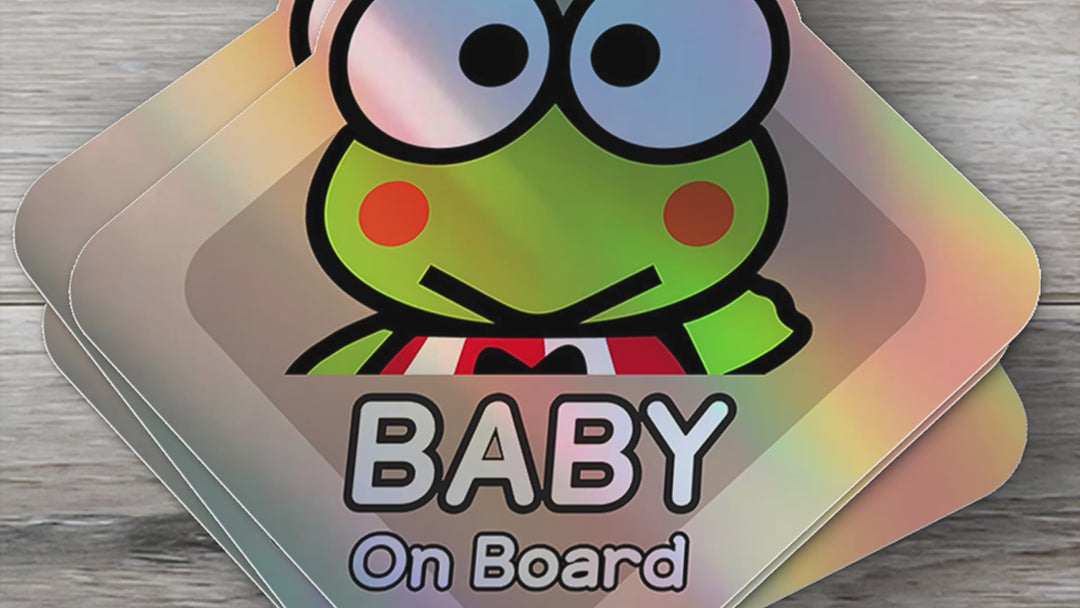 Baby on Board Sticker - Holographic  - Car Window Decal - Baby Safety Sign - Sanrio Keroppi Inspired Sticker - Fun Kids Car Accessories