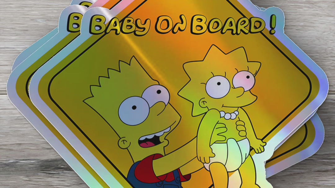 Baby-on-Board-Sticker-Yellow-Background-Bart and Lisa Simpson-Car-Sticker-Decal-Parents-Advisment-Safety-Vehicle