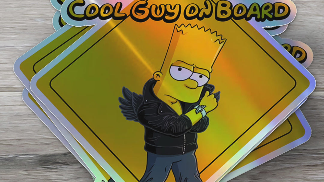 Cool-Guy-Baby-on-Board-Sticker-Yellow-Background-Bart and Lisa Simpson-Car-Sticker-Decal-Parents-Advisment-Safety-Vehicle