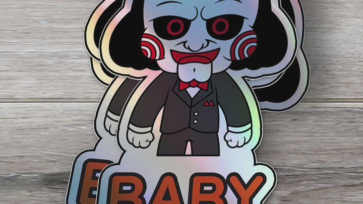 Holographic Baby On Board Jigsaw Sticker | Creepy Cute Saw Movie Car Decal | Halloween Horror Baby Safety Sticker | Unique Car Decor