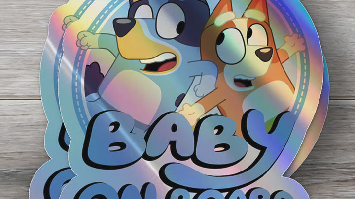 Waterproof Holographic Vinyl Bluey and Bingo Baby on Board Sticker / Baby Car Decal